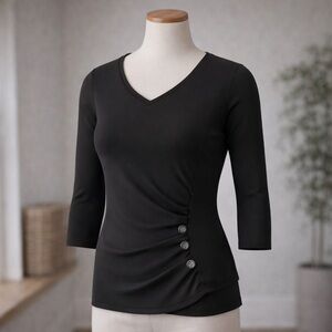 Allegra K Black Asymmetrical Button Sweater Medium Minimalist Modern Workwear